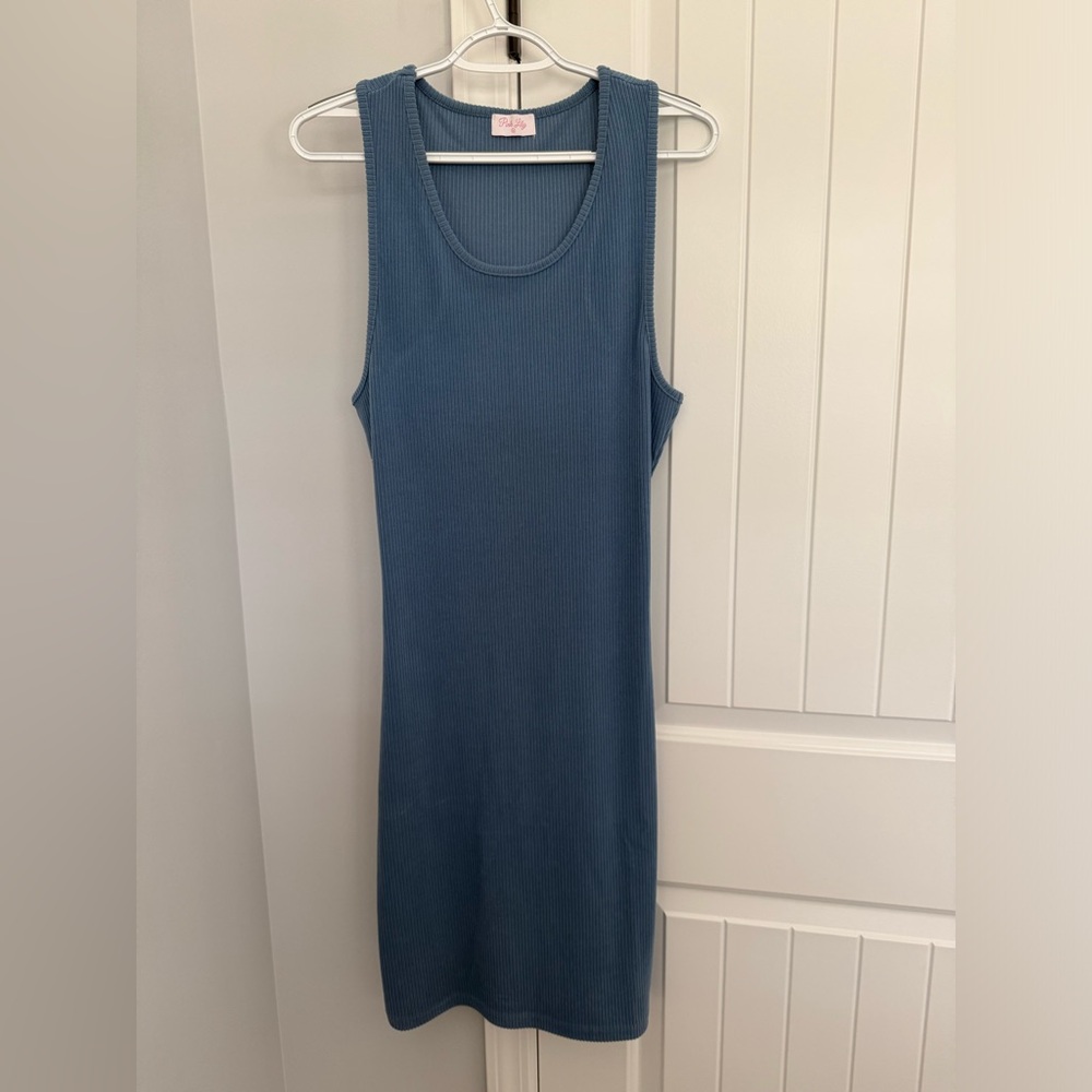 Pink Lily Ribbed Midi Tank Dress - Slate Blue
